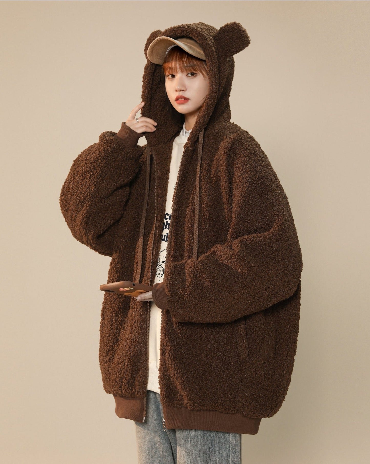 Veste d'hiver à oreilles de lapin en fourrure pour femme