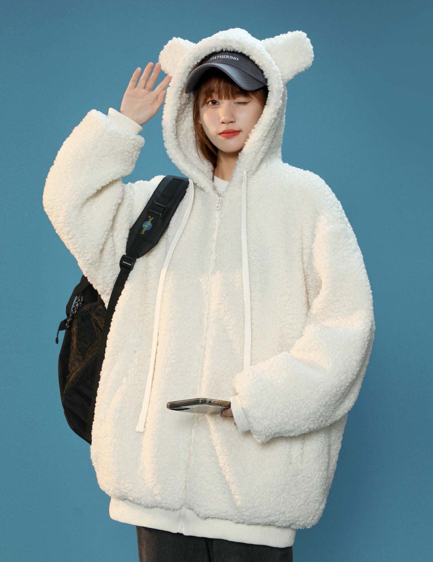 Veste d'hiver à oreilles de lapin en fourrure pour femme