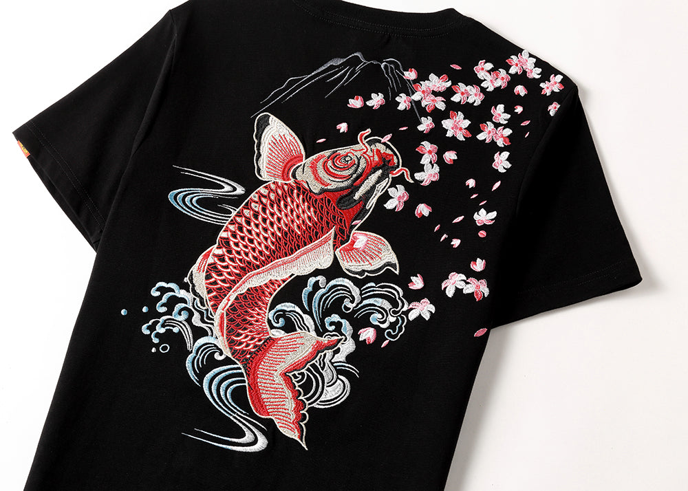 KH628 Red Koi Embroidery Tee