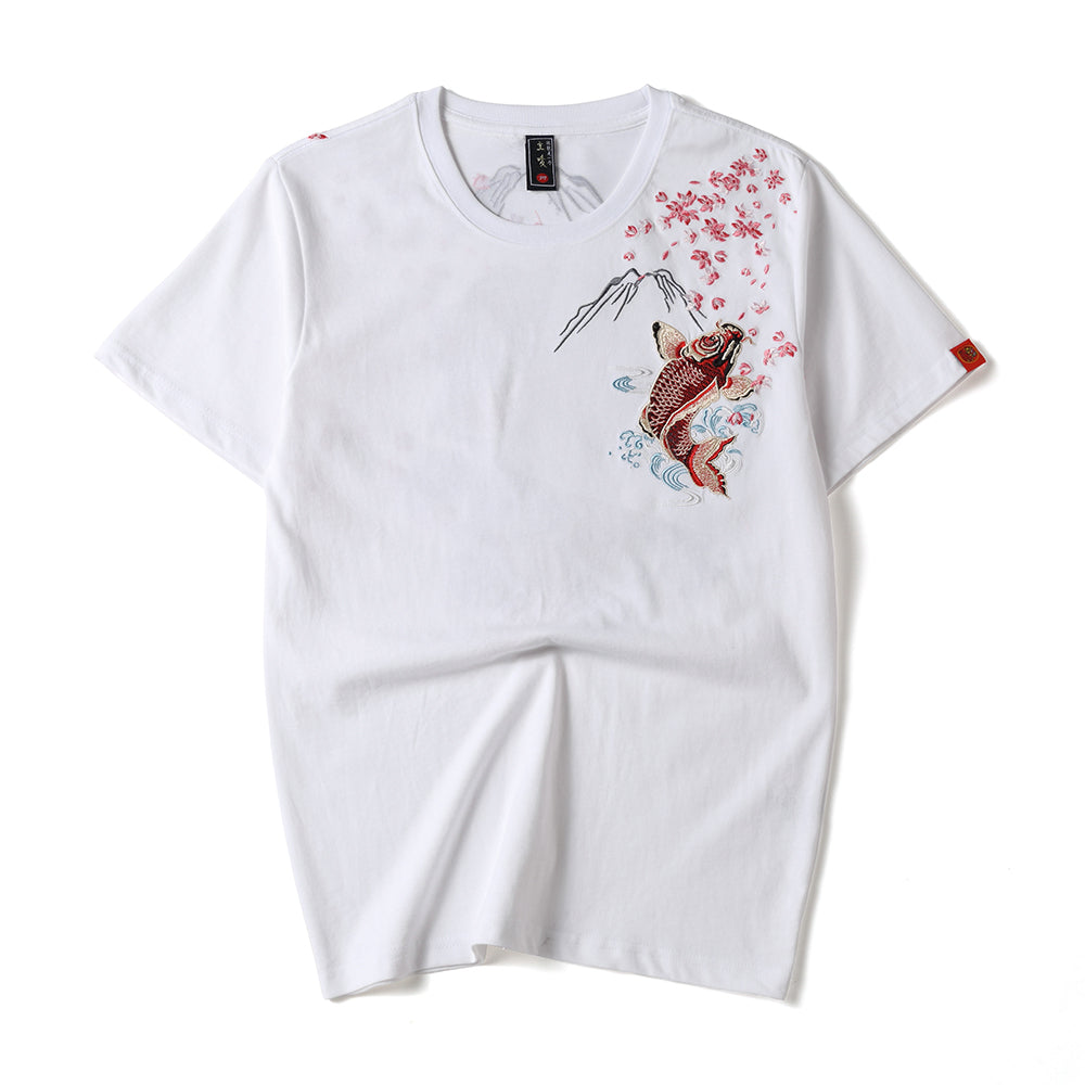KH628 Red Koi Embroidery Tee
