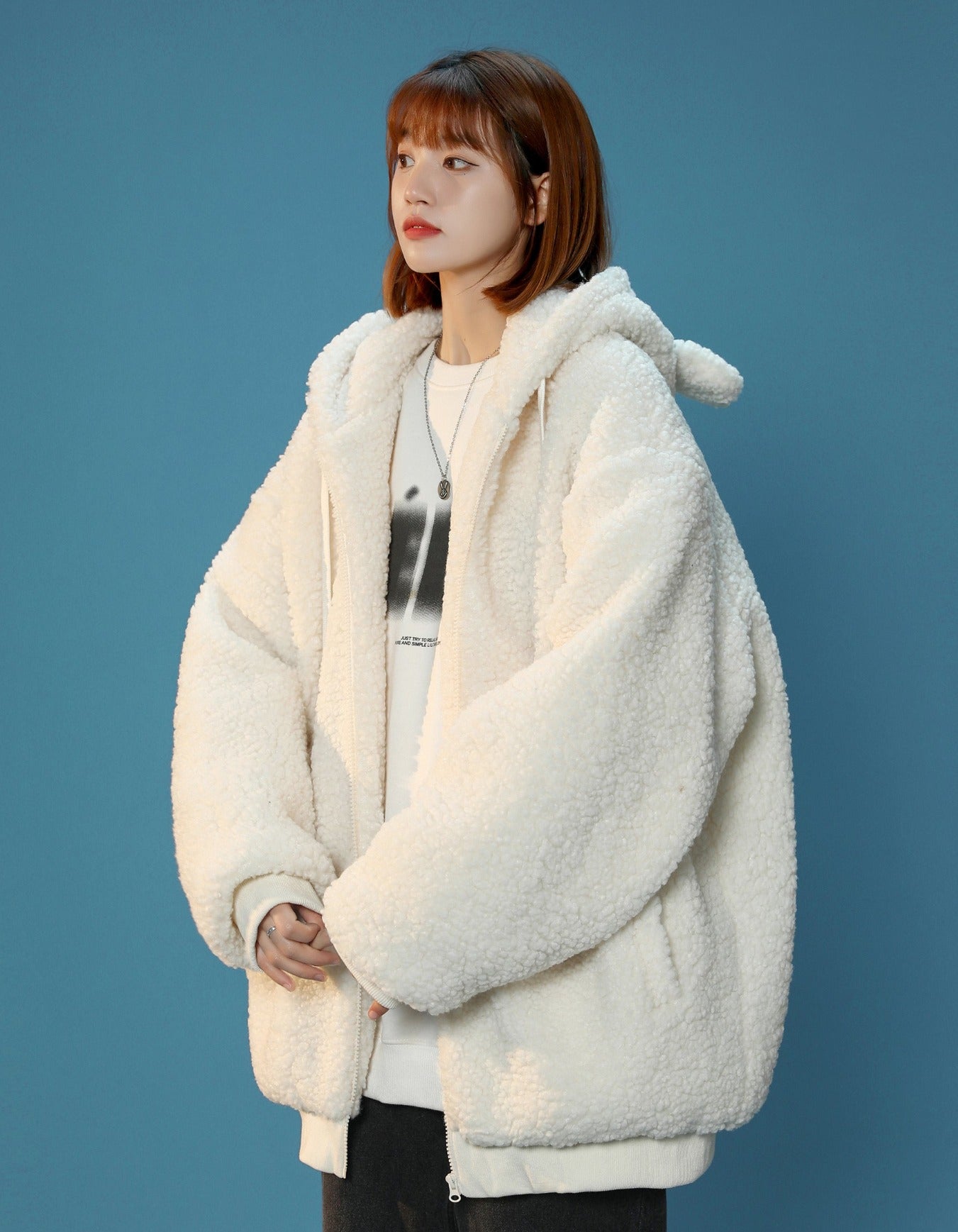Veste d'hiver à oreilles de lapin en fourrure pour femme