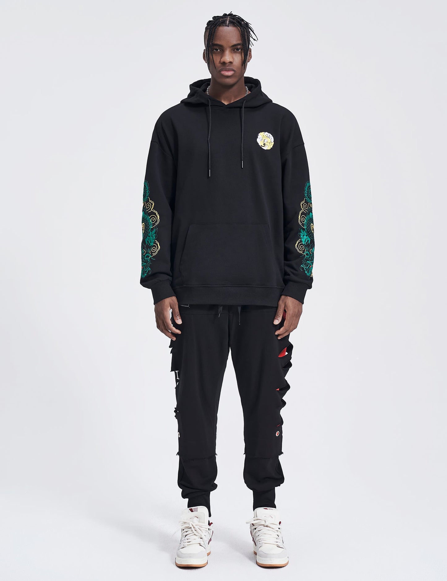 WSY340 Emerald Dragon Embroidery Hoodie