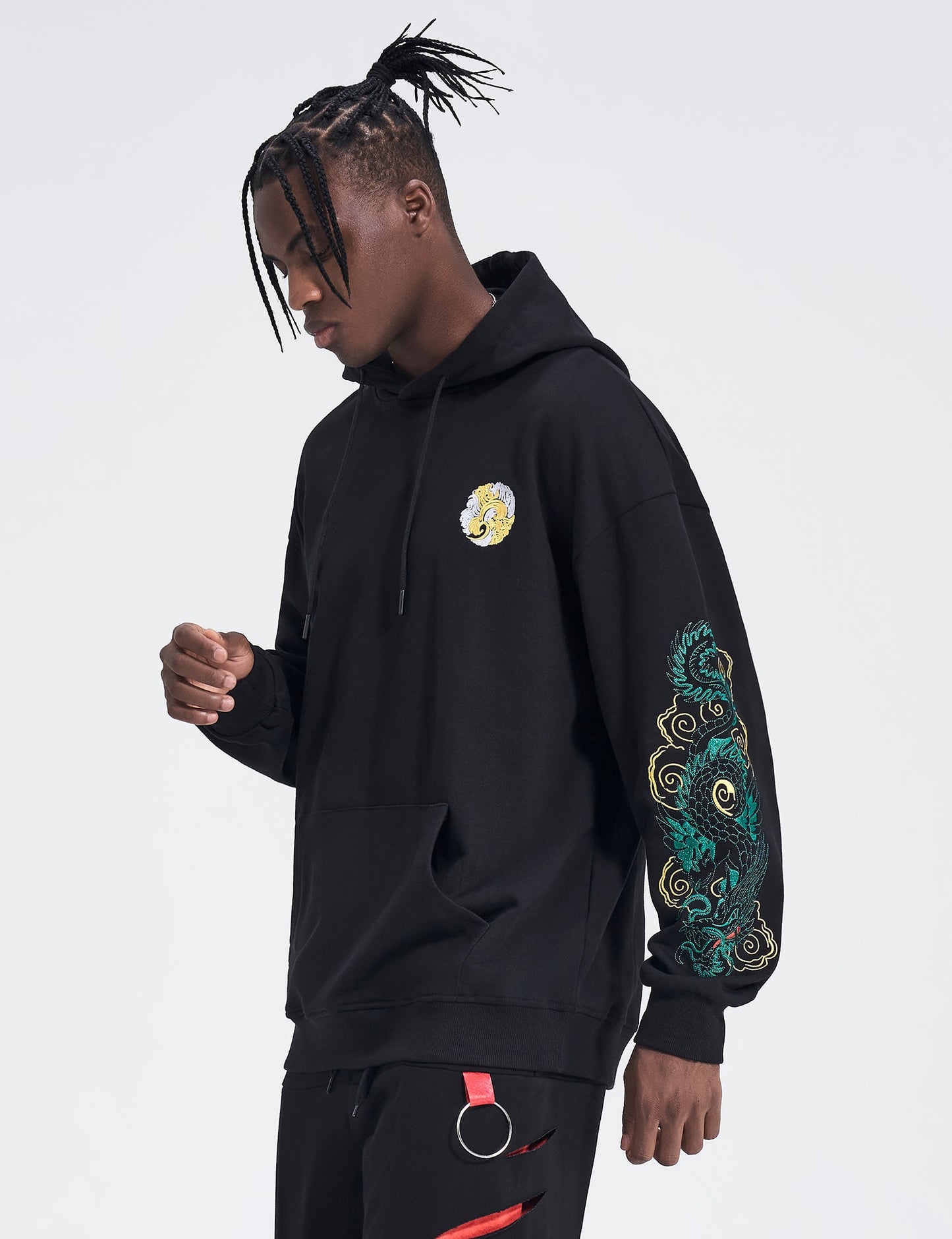 WSY340 Emerald Dragon Embroidery Hoodie