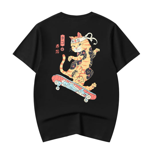 T-shirt YeT019 Neko Skateboarding Cat