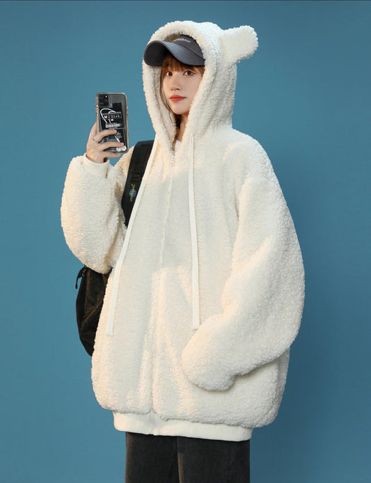 Veste d'hiver à oreilles de lapin en fourrure pour femme