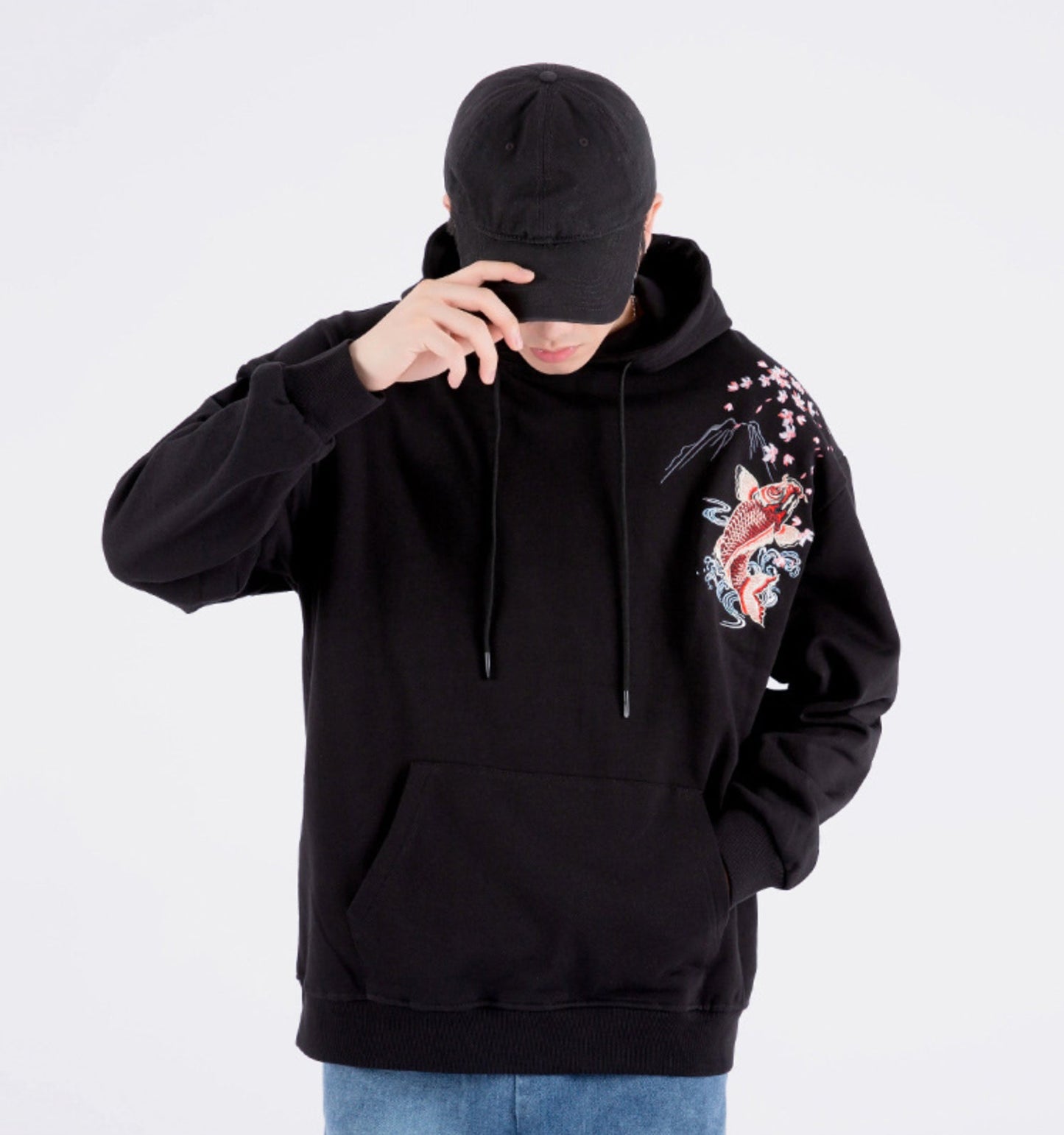 KH9197 Red Koi Embroidery Hoodie