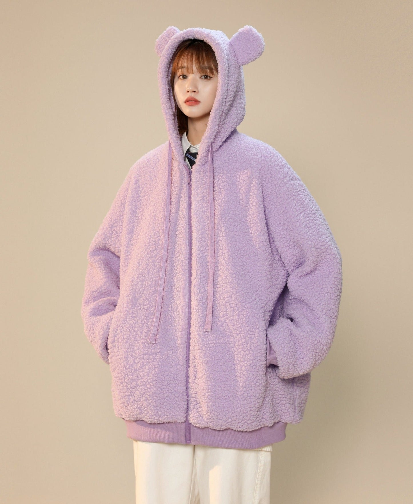 Veste d'hiver à oreilles de lapin en fourrure pour femme