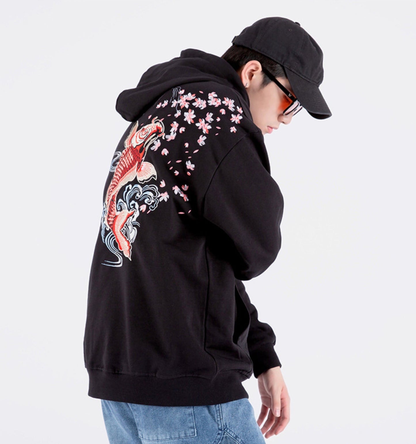 KH9197 Red Koi Embroidery Hoodie