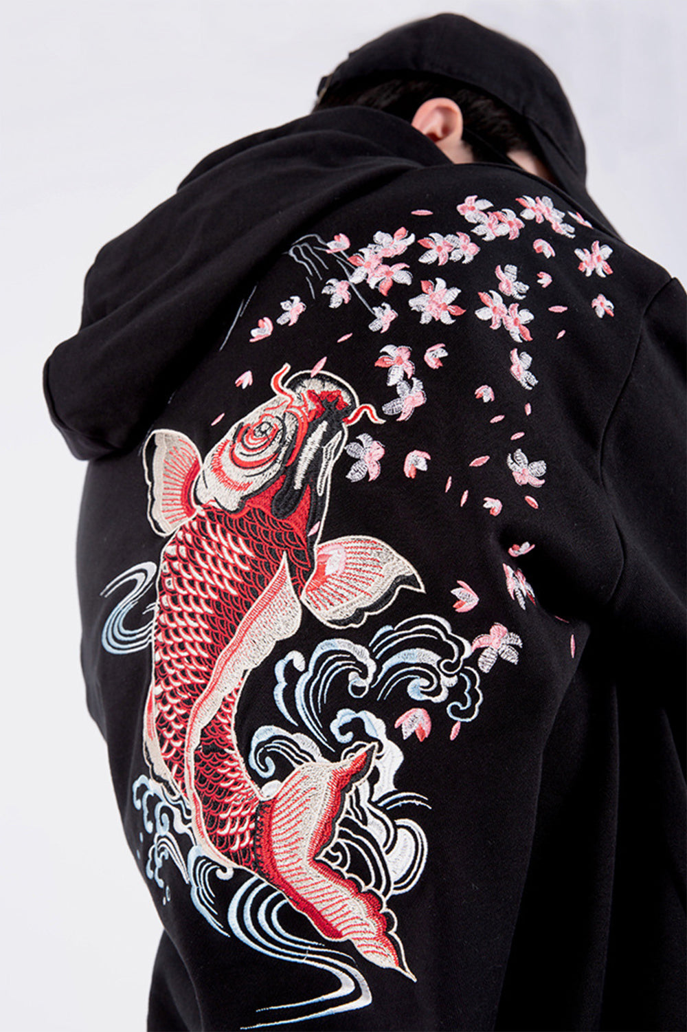 KH9197 Red Koi Embroidery Hoodie
