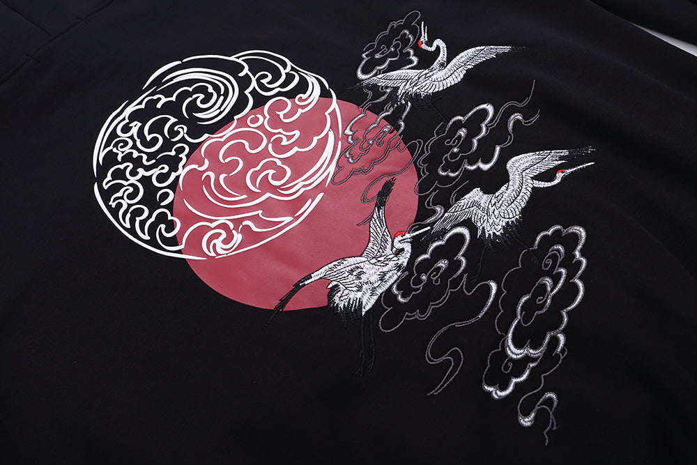 YE735 Red Suns Cranes Hoodie