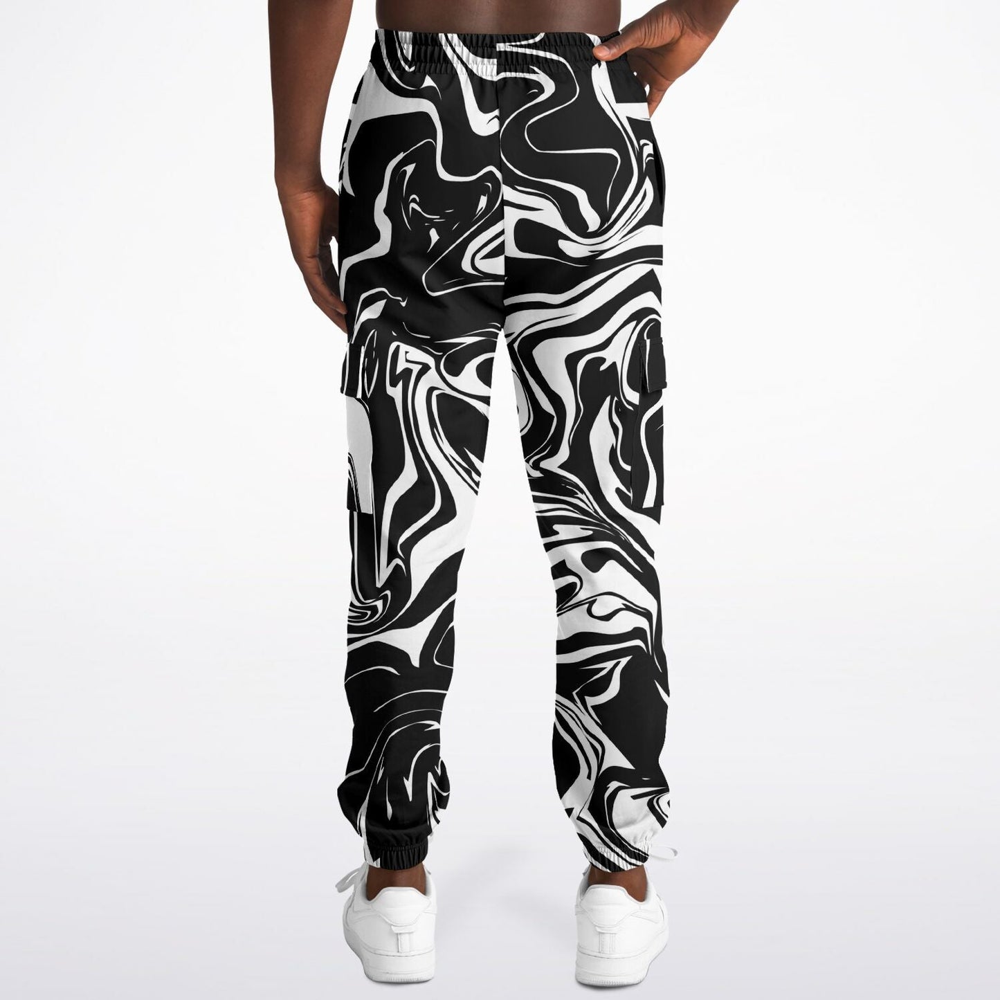 Black and White Oil Spill Unisex Cargo Joggers (Fleece Lined)