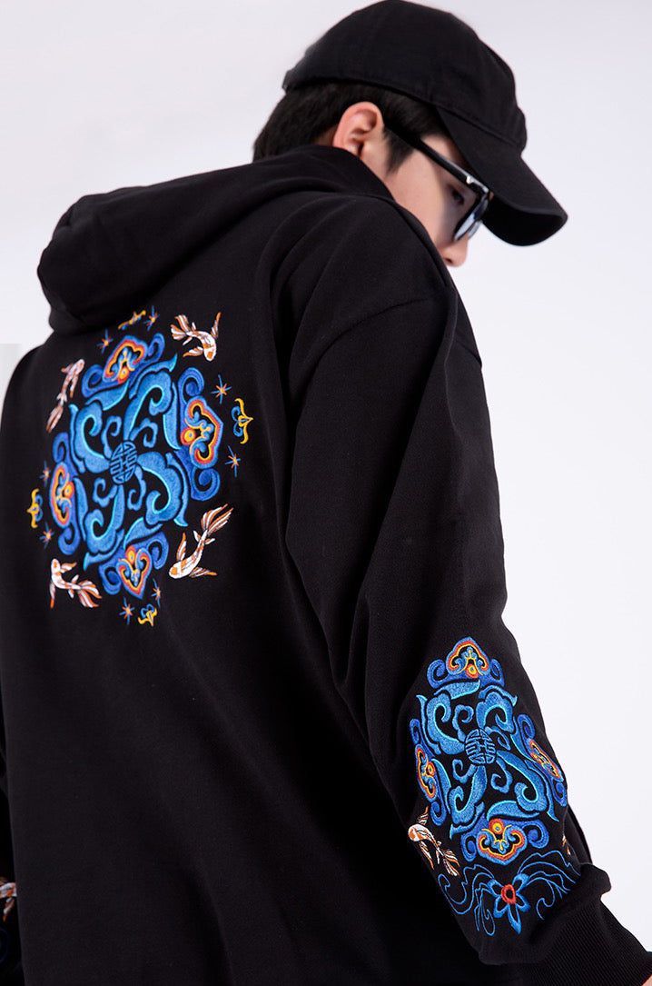 KH9201 Fish Art Embroidery Hoodie