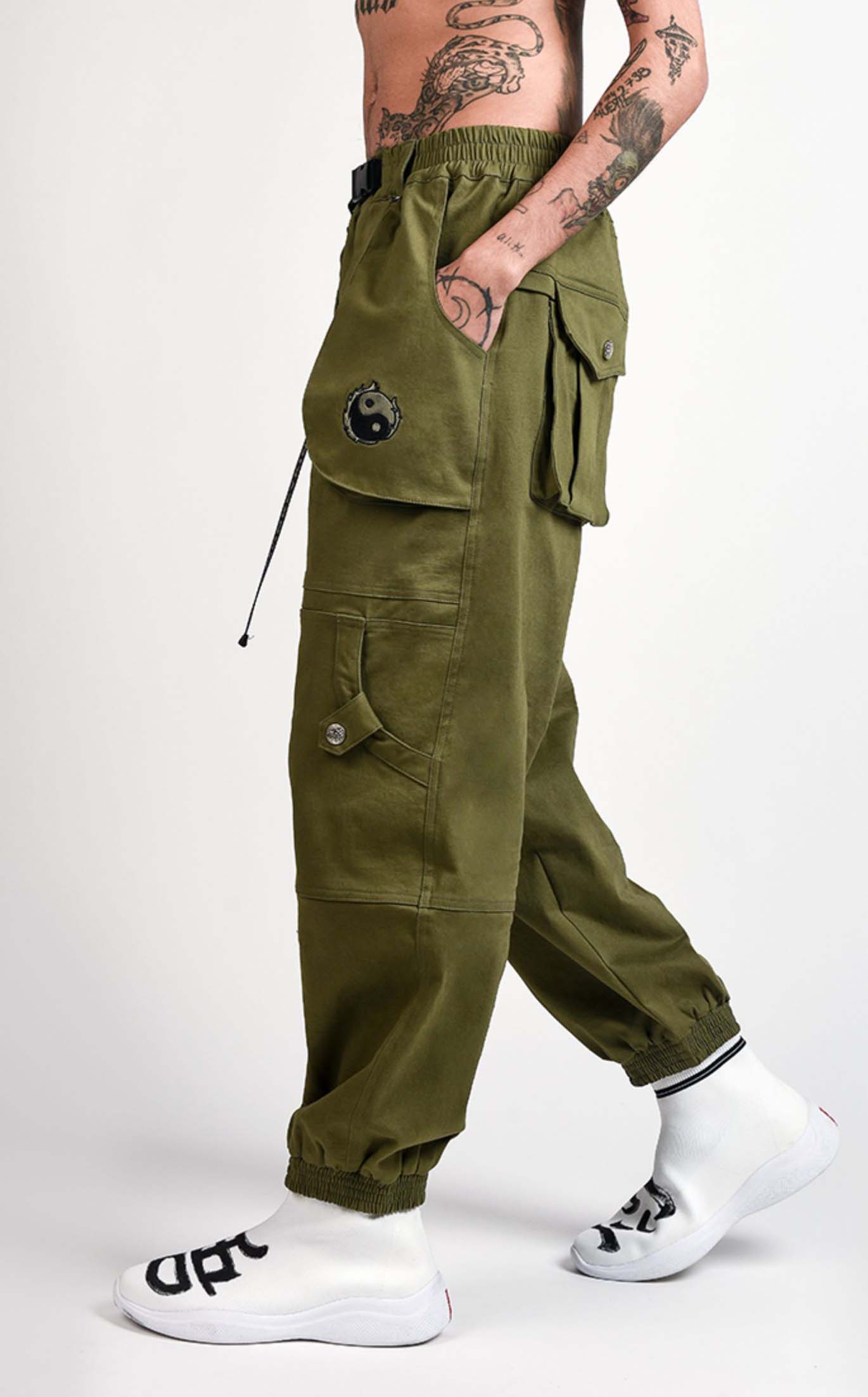 IBP332 Yin Yang Army Green Cargo Pants