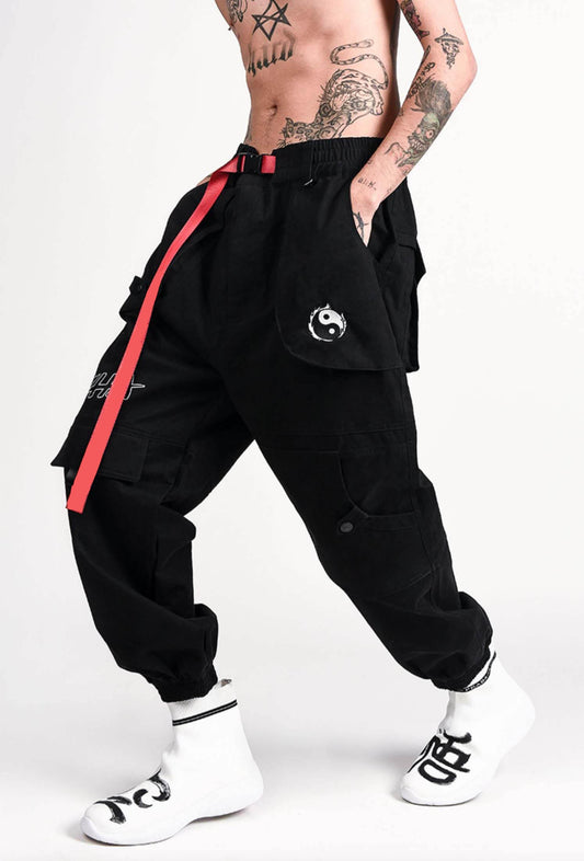 IBP332 Yin Yang Black Cargo Pants