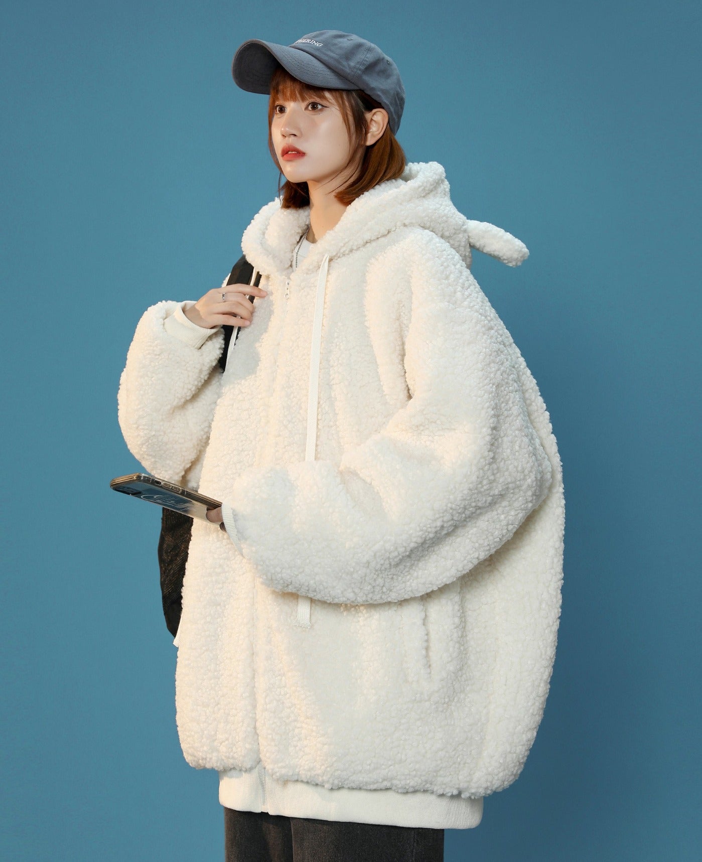 Veste d'hiver à oreilles de lapin en fourrure pour femme
