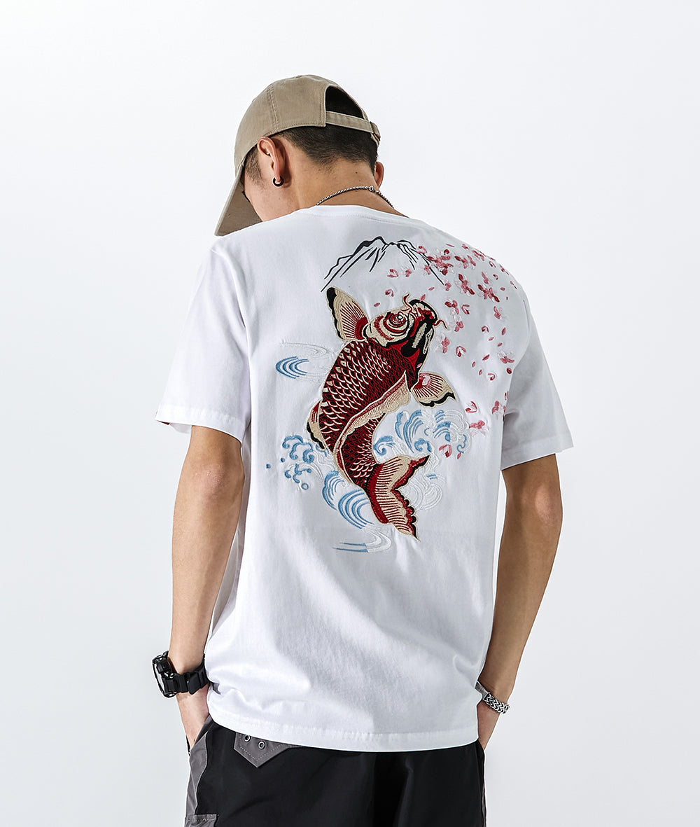 KH628 Red Koi Embroidery Tee