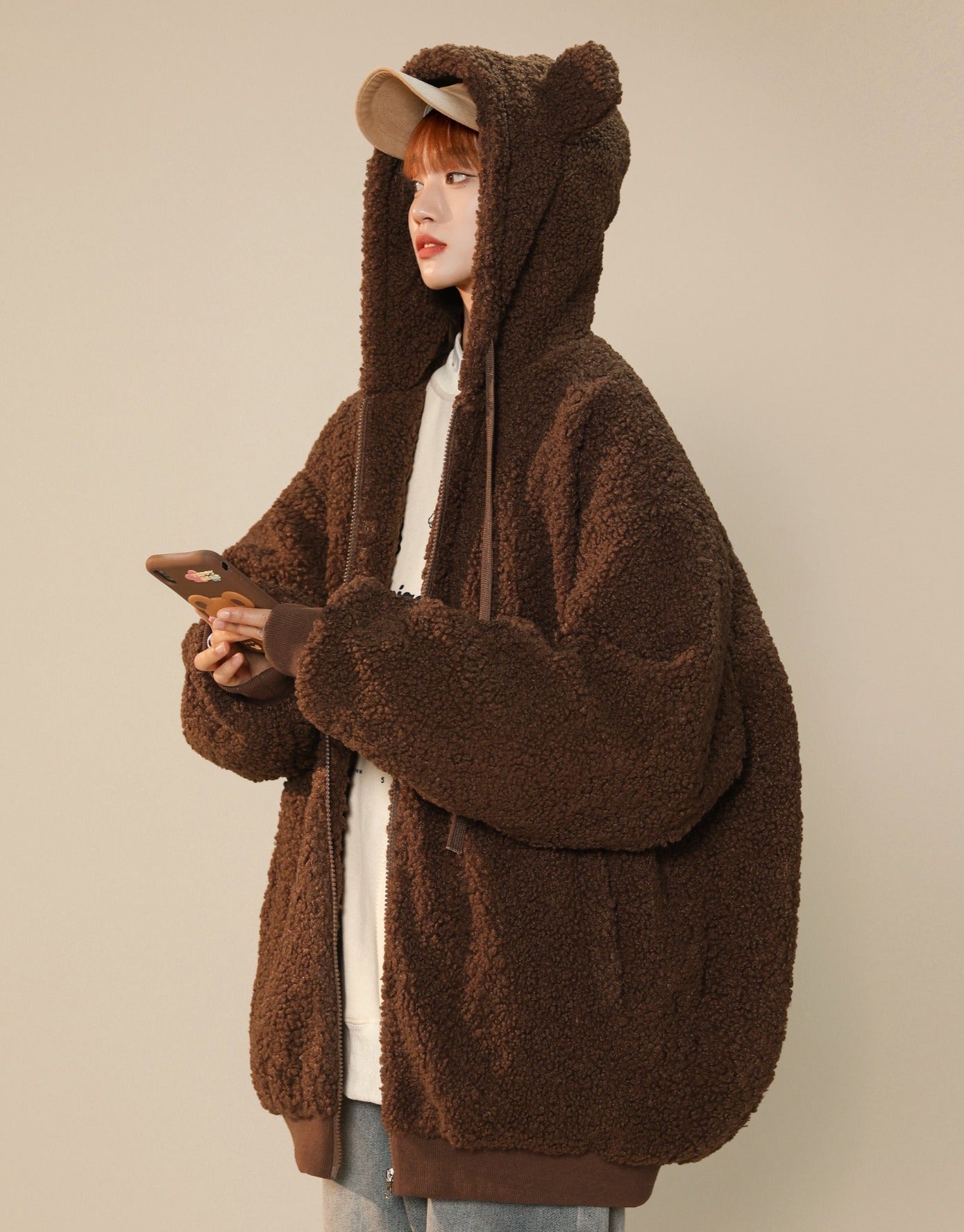 Veste d'hiver à oreilles de lapin en fourrure pour femme