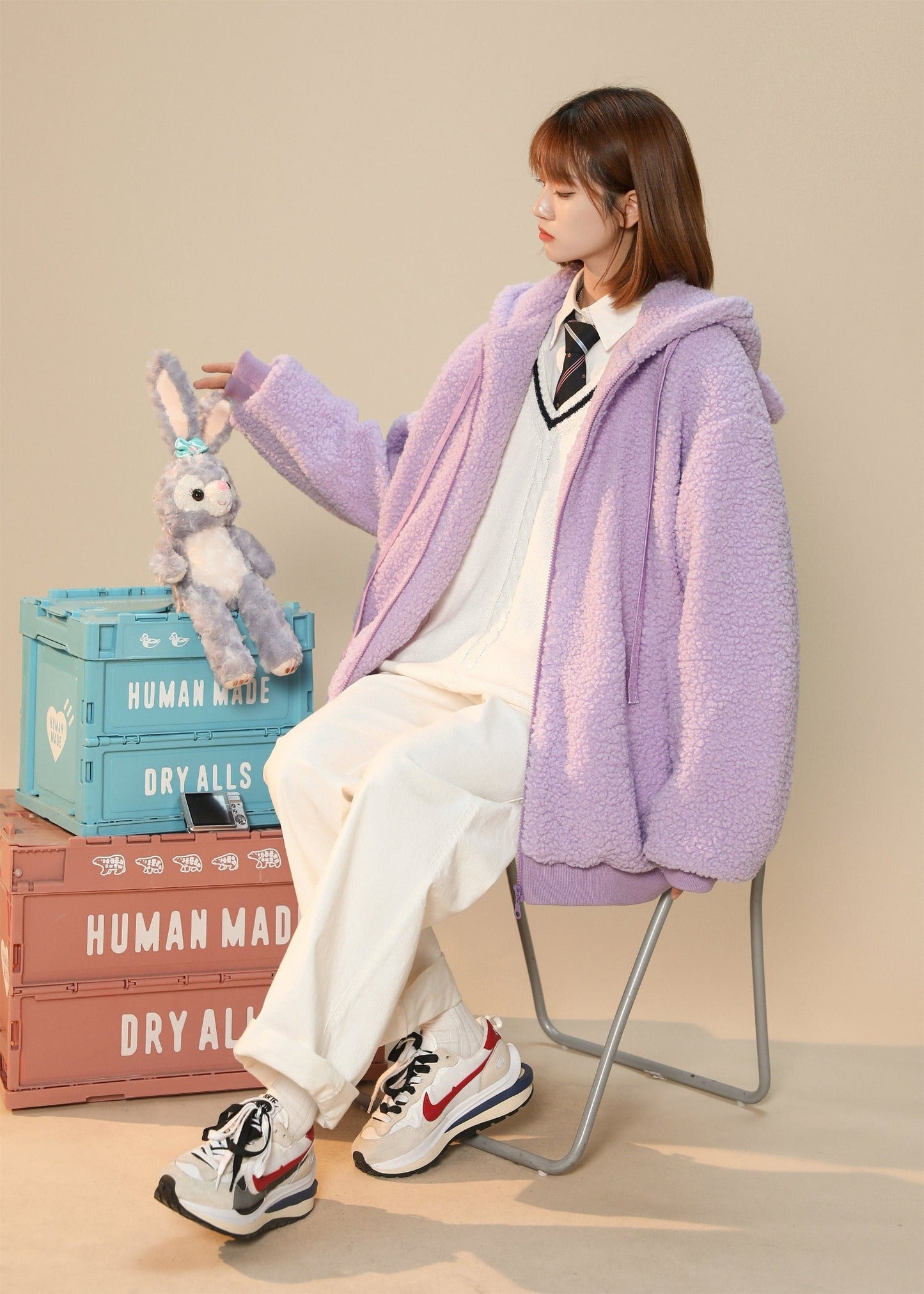 Veste d'hiver à oreilles de lapin en fourrure pour femme