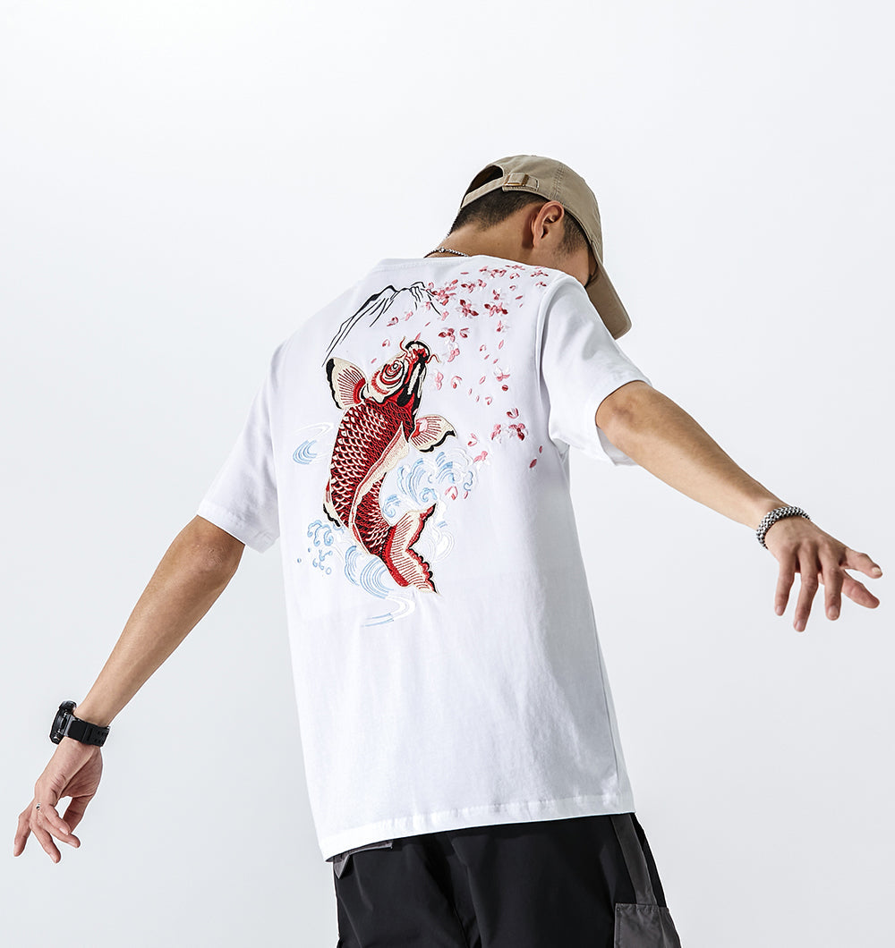 KH628 Red Koi Embroidery Tee