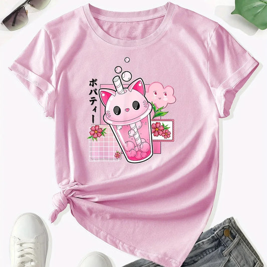 T-shirt Boba Tea Cat Cup