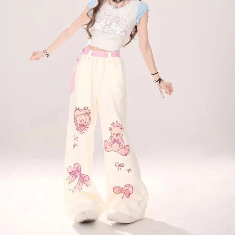 Kawaii Teddy Bear Print Pants
