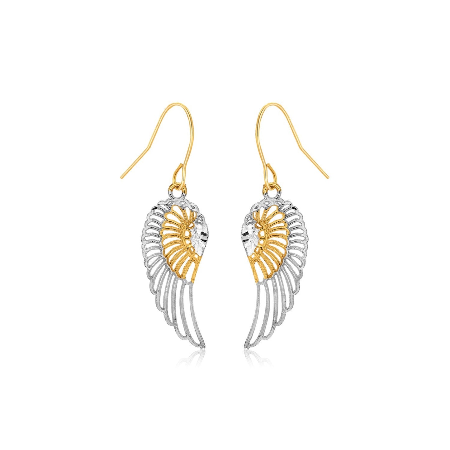 Two-Tone Wing Drop Earrings in 10K Gold