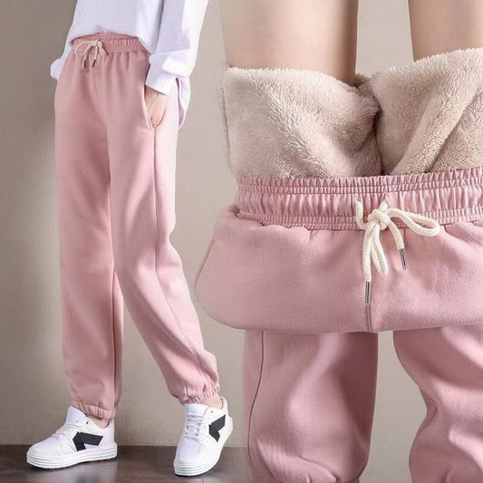 Pantalon de survêtement doublé en polaire rose