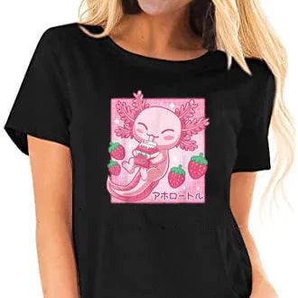 Kawaii Axolotl Strawberry Milk T-Shirt