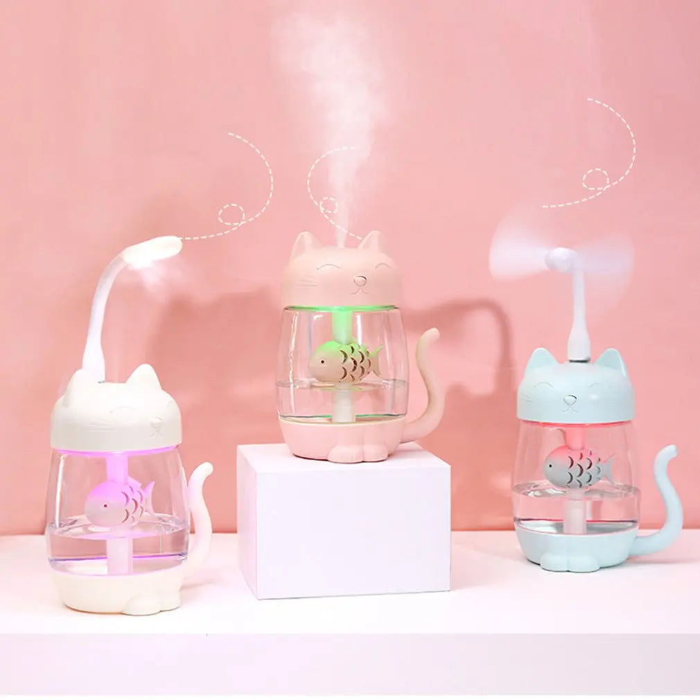 Humidificateur d'air en forme de chat mignon avec lumière LED
