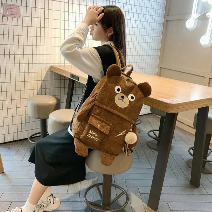 Sacs à dos en velours côtelé avec ours