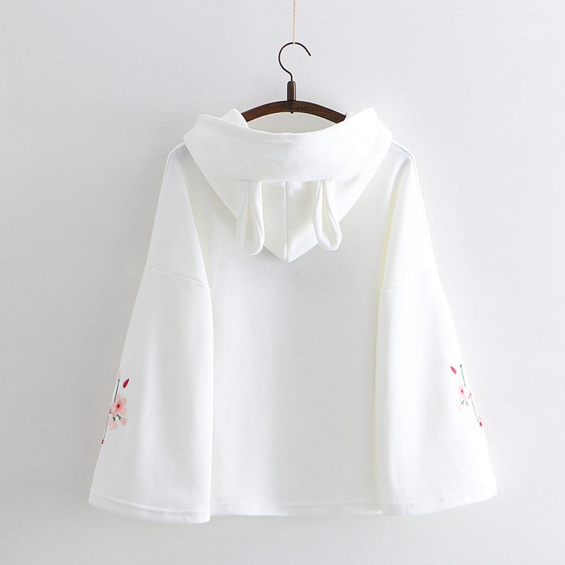 Sakura Bunny Embroidered Hoodie