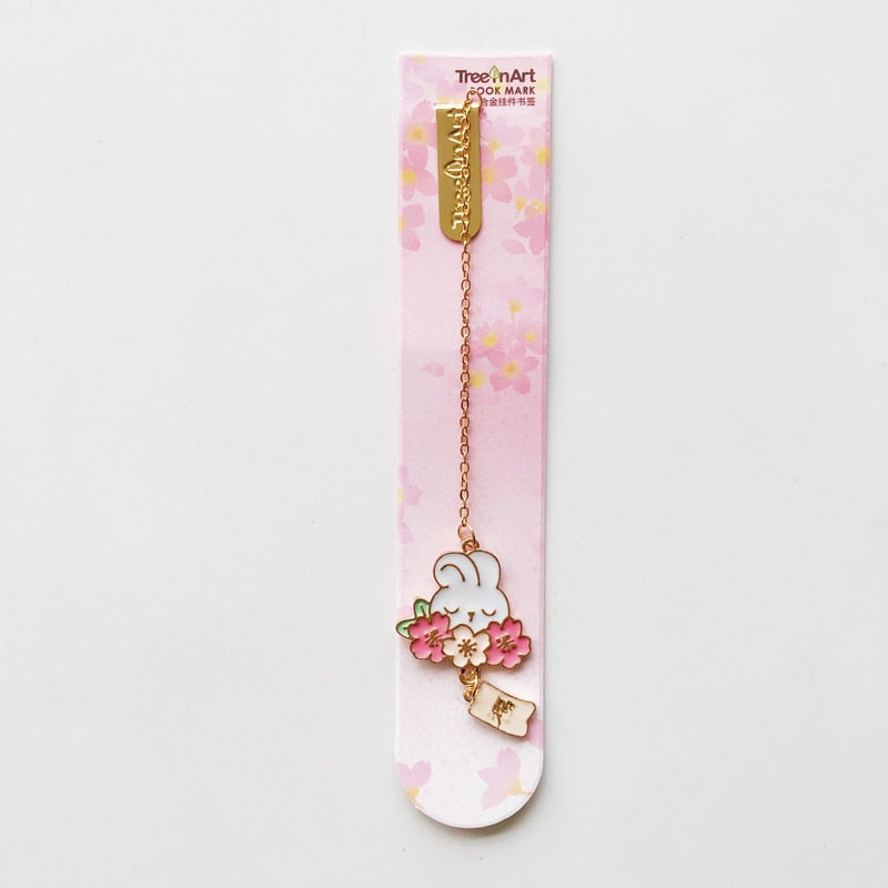 Marque-pages lapin et chat en fleurs de cerisier