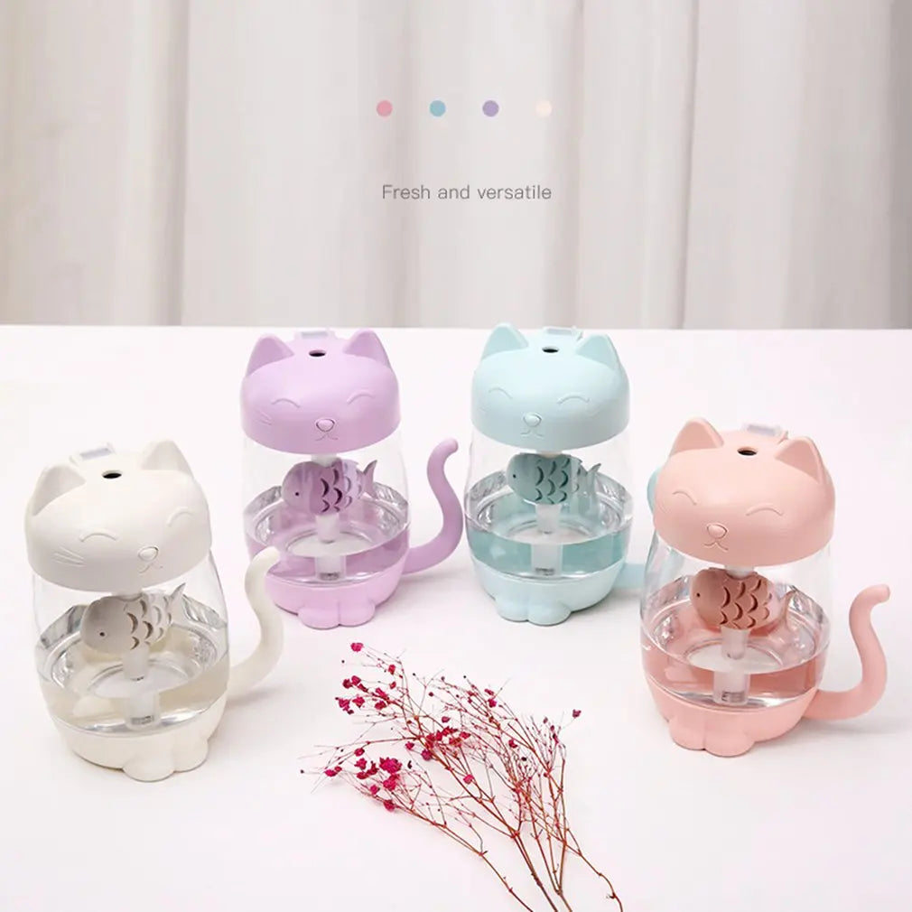 Humidificateur d'air en forme de chat mignon avec lumière LED