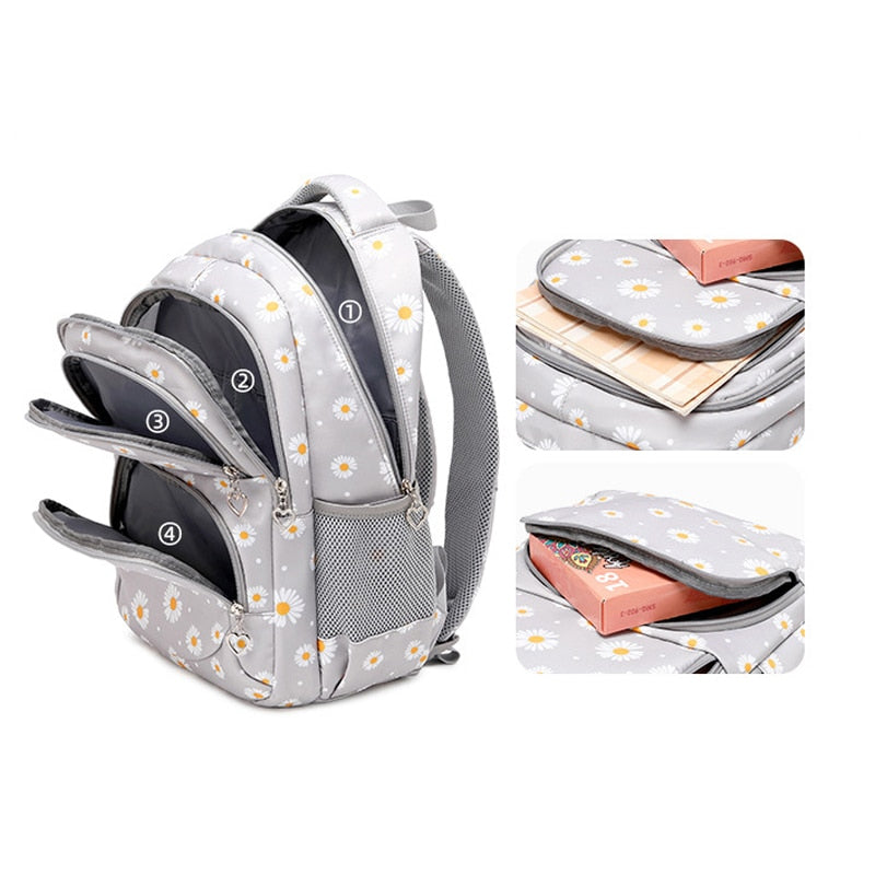 Conjunto de 3 mochilas escolares con diseño de margaritas