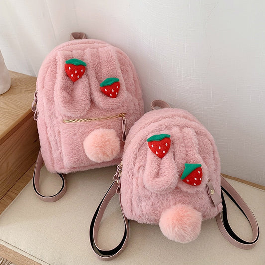 Sac à dos en peluche lapin fraise