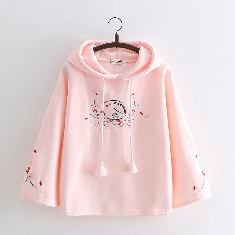 Sakura Bunny Embroidered Hoodie