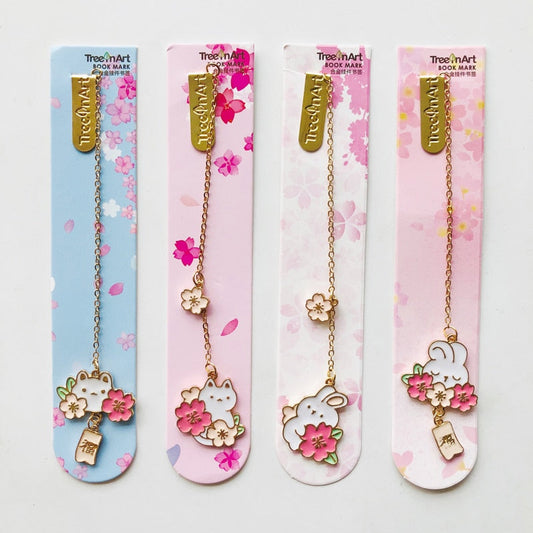 Marque-pages lapin et chat en fleurs de cerisier