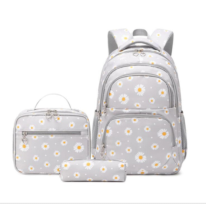 Conjunto de 3 mochilas escolares con diseño de margaritas