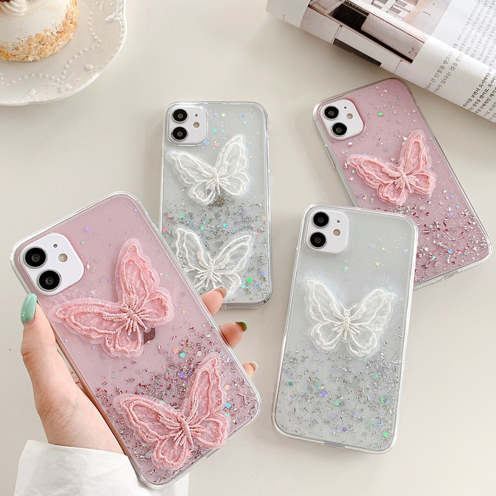 Fundas para iPhone con mariposas y estrellas brillantes