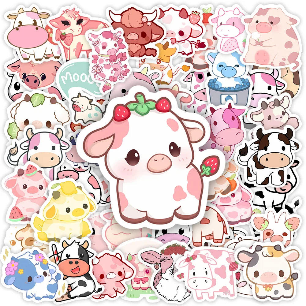Pack d'autocollants vache kawaii