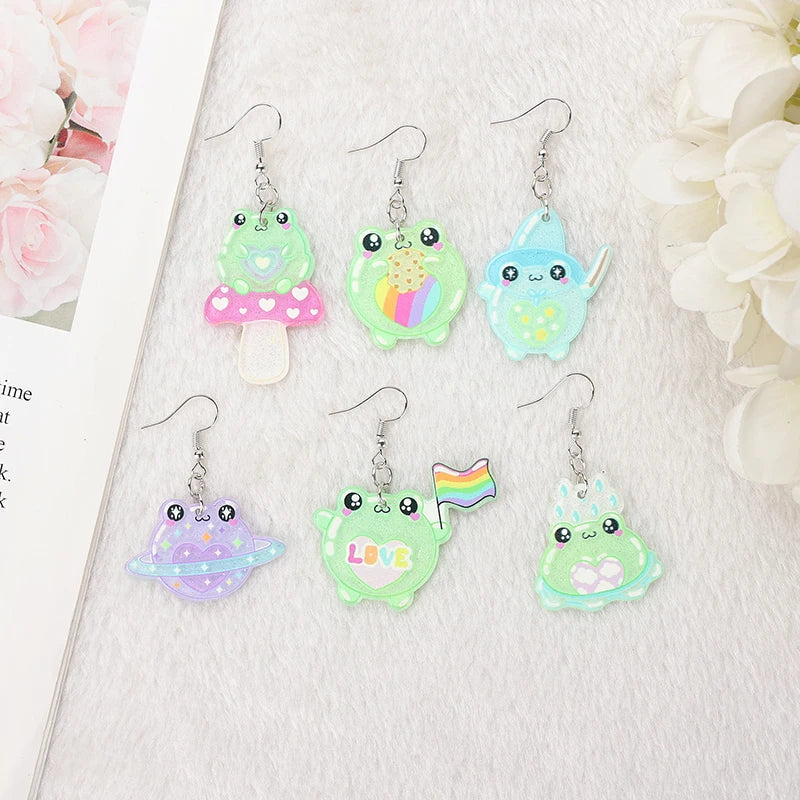 Boucles d'oreilles en acrylique grenouille kawaii