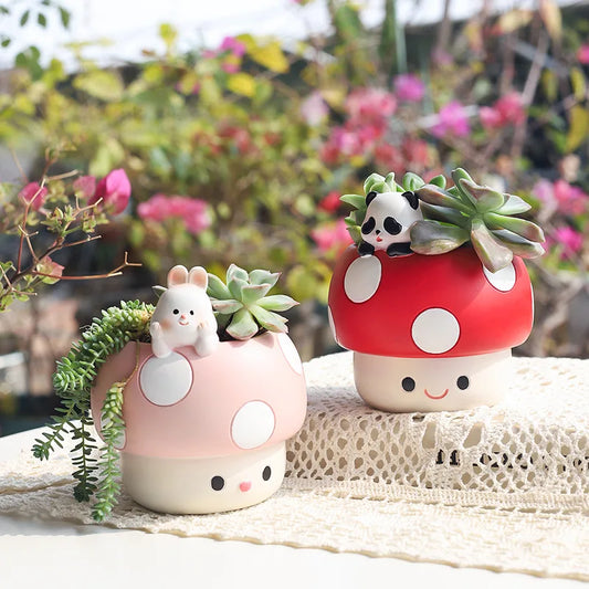 Pots de plantes succulentes en forme de champignons kawaii