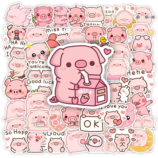 Pack d'autocollants cochon kawaii