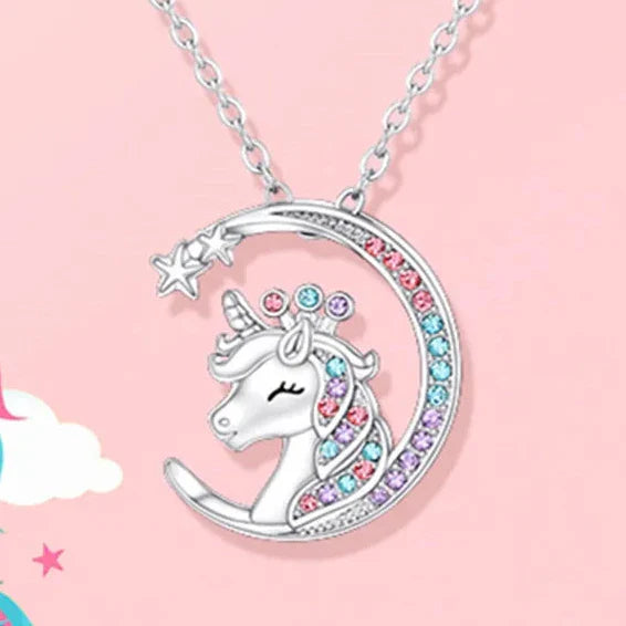 Collier pendentif en cristal lune licorne
