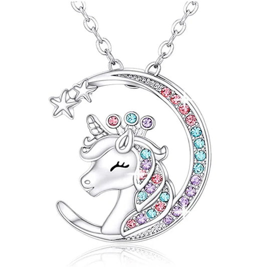 Collier pendentif en cristal lune licorne