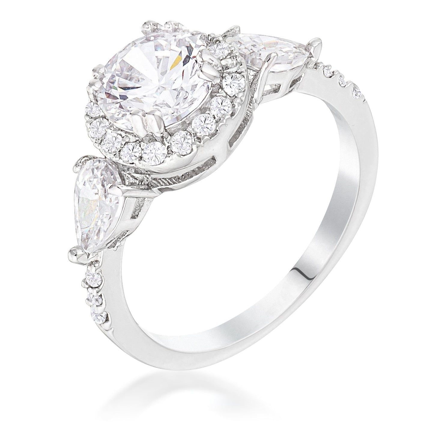 3-Stone CZ Round Halo Pear Wing Ring