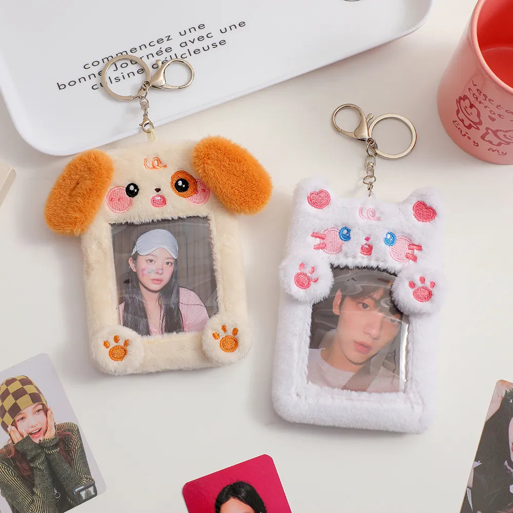 Porte-cartes photo en peluche avec porte-clés