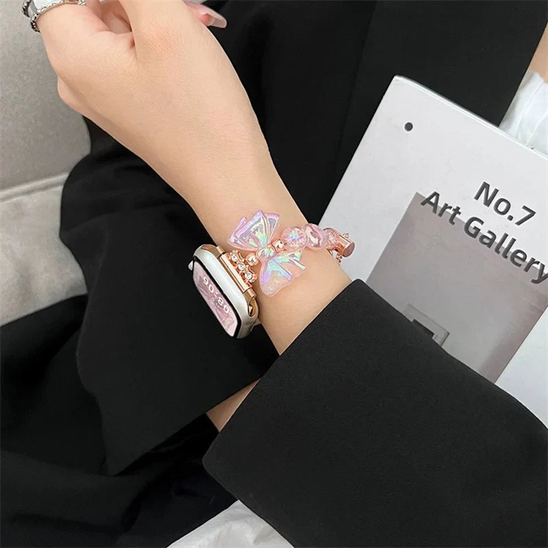 Bracelet Apple Watch avec nœud rose