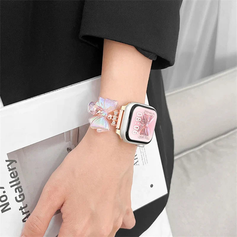 Bracelet Apple Watch avec nœud rose