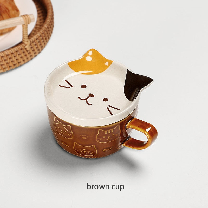 Tazones de ramen de cerámica con forma de gato